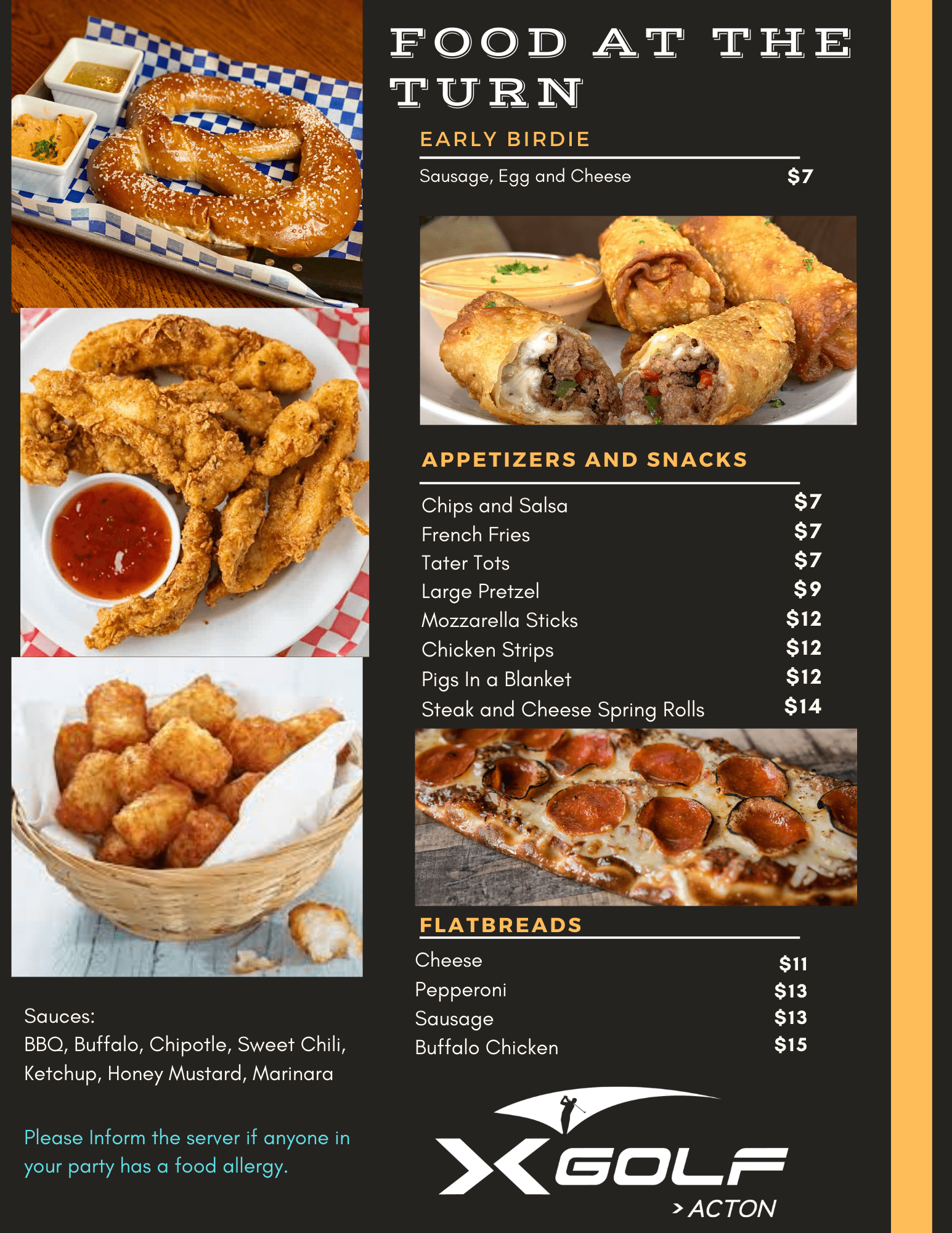 Xgolf acton bar menu